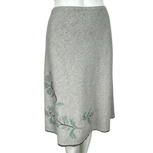 Vtg J.Jill Midi Skirt Size 8 Stretch Wool Silk Blend Floral Embroidered Y2K 90s